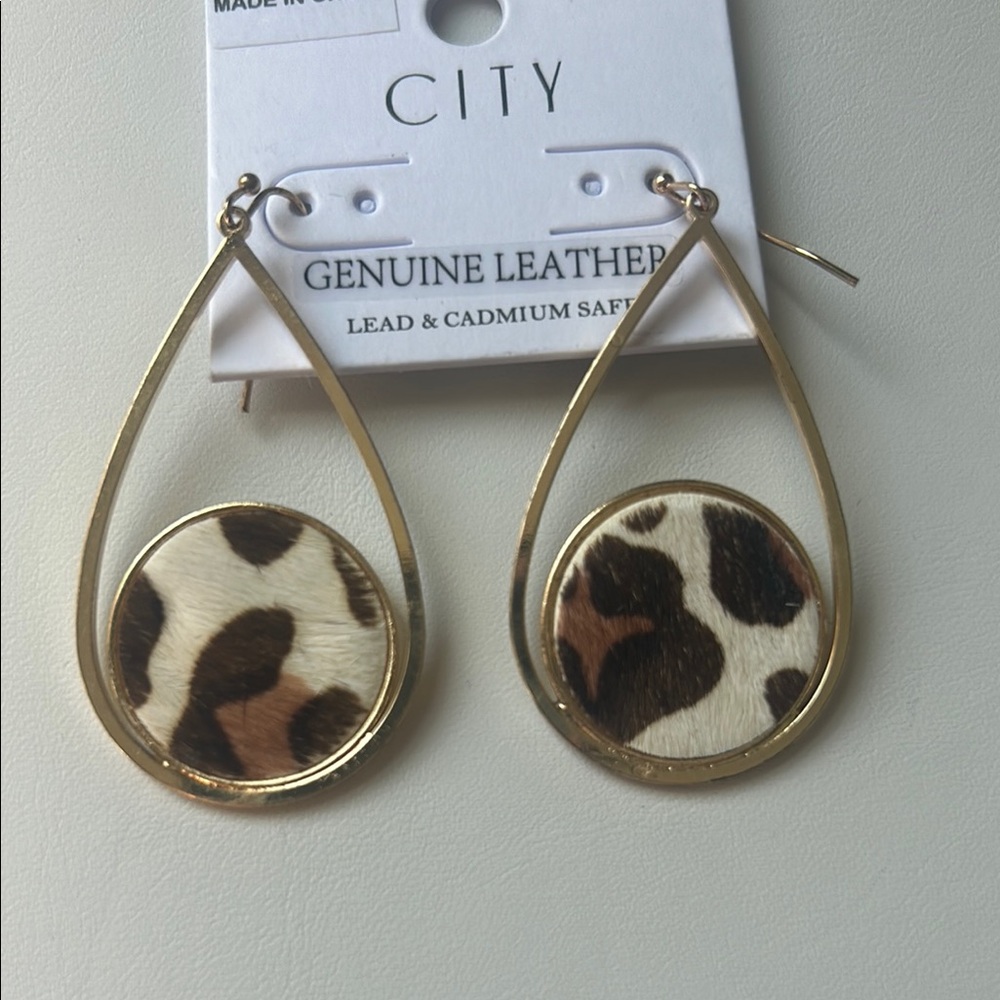 Gold and Leopard Print Teardrop Earrings